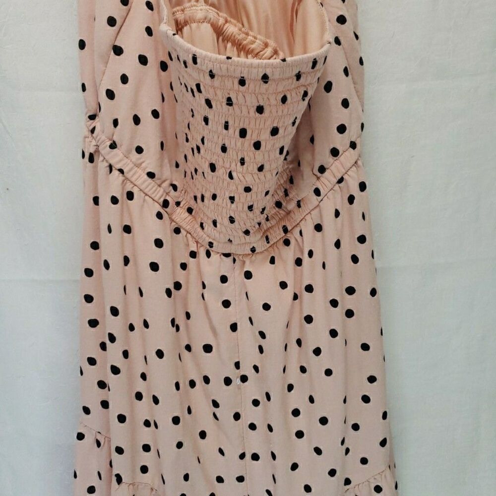 Maurices Blush Pink Black Polka Dot Halter Maxi Dress Medium Smocked Tiered Boho - Picture 5 of 12